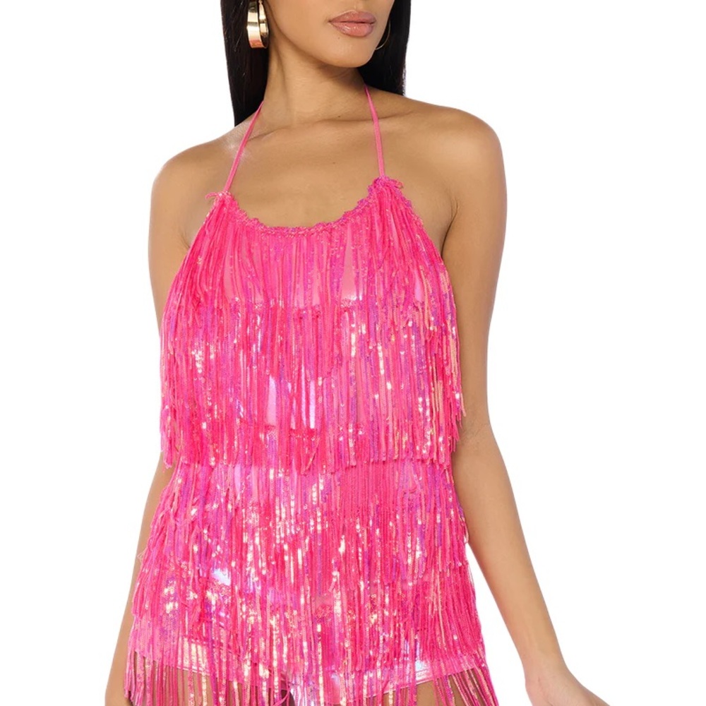 Pink Fringe Halter Top